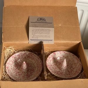 The Workshops Rose pink Spongeware apple baker set dipping tray